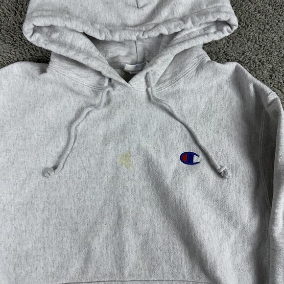 Champion Reverse Weave Hoodie Mens Medium Gray Pullover Sweatshirt Logo Fleece - Picture 3 of 9